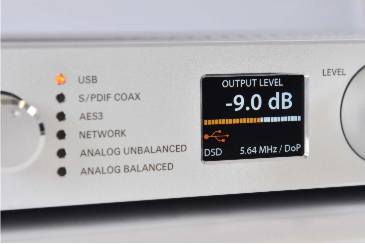 Electrostatic Amplifier/DAC/Preamplifier – Front Panel with LCD Display and Multiple Inputs